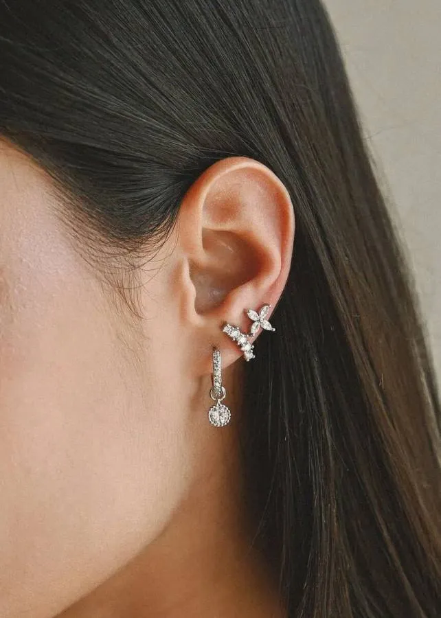 ALMYNOMA - Σκουλαρίκια xρυσά stud με πέτρες ζιργκόν Blossom Silver Studs