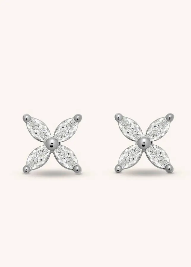 ALMYNOMA - Σκουλαρίκια xρυσά stud με πέτρες ζιργκόν Blossom Silver Studs