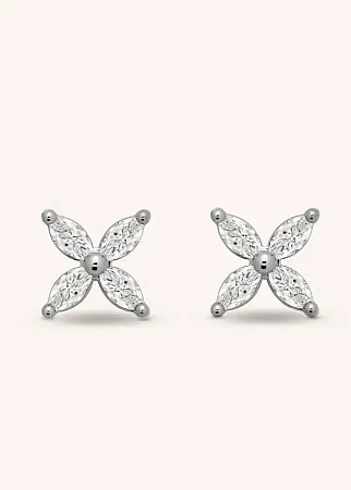 ALMYNOMA - Σκουλαρίκια xρυσά stud με πέτρες ζιργκόν Blossom Silver Studs