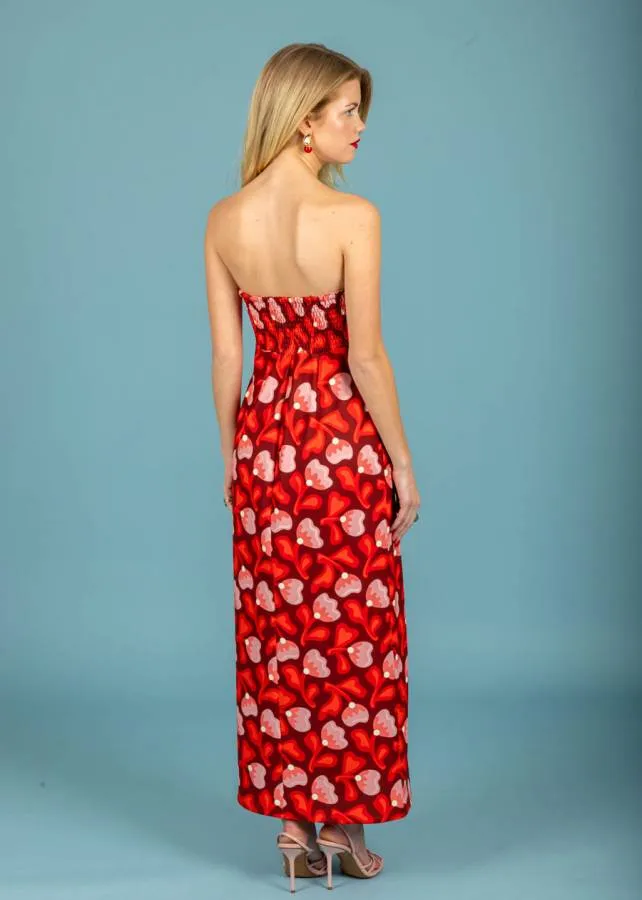 CHATON - Γυναικείο φόρεμα strapless Monica 131-81918-Κόκκινο (63D)