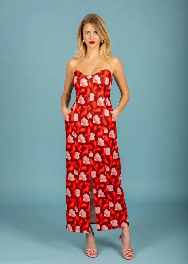 CHATON - Γυναικείο φόρεμα strapless Monica 131-81918-Κόκκινο (63D)