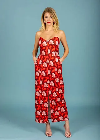 CHATON - Γυναικείο φόρεμα strapless Monica 131-81918-Κόκκινο (63D)